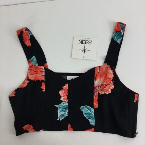 Seek the Label Womens Black Red Floral Crop Top Size Small NWT - Picture 2 of 8